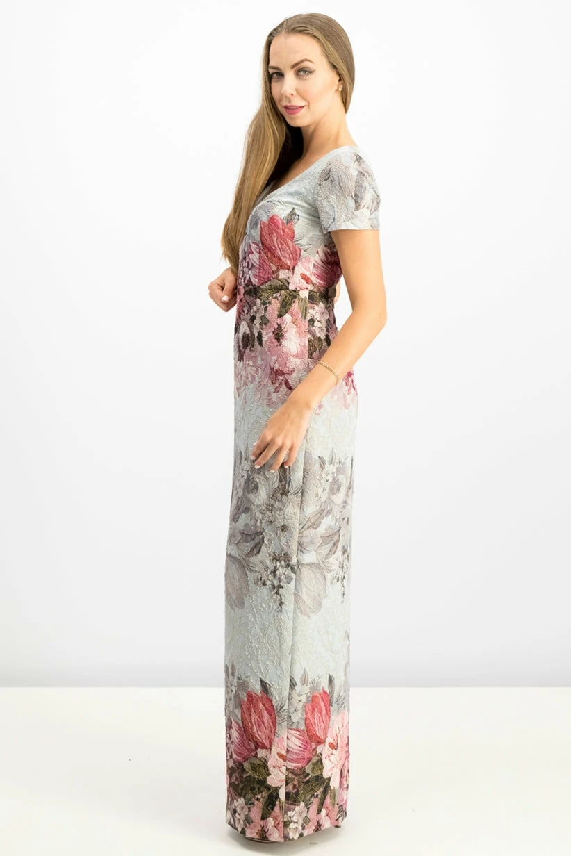 Adrianna Papell Floral Metalasse Sheath Dress - Ice Blue Multi 6 Adrianna Papell Floral Metalasse Sheath Dress - Ice Blue Multi - Image 4