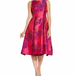Adrianna Papell Floral Midi Jacquard Dress - Magenta -Adina's Brida store 05802053 zi magenta multi
