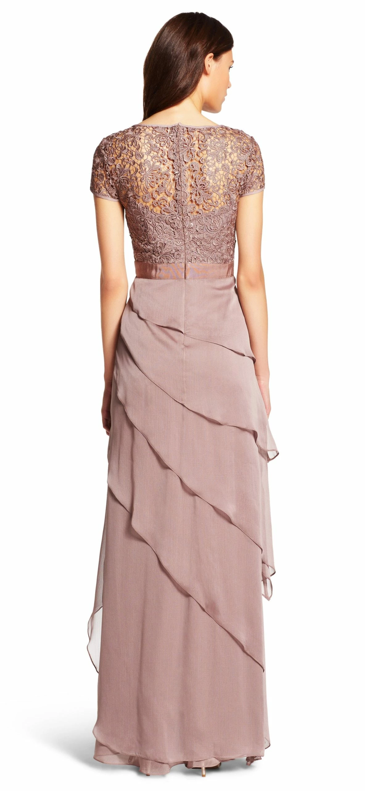 Adrianna Papell Flutter Chiffon Cap Sleeve Gown - Buff - Image 2