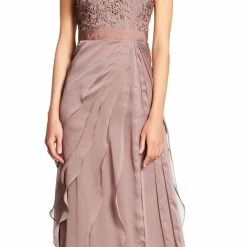 Adrianna Papell Flutter Chiffon Cap Sleeve Gown - Buff