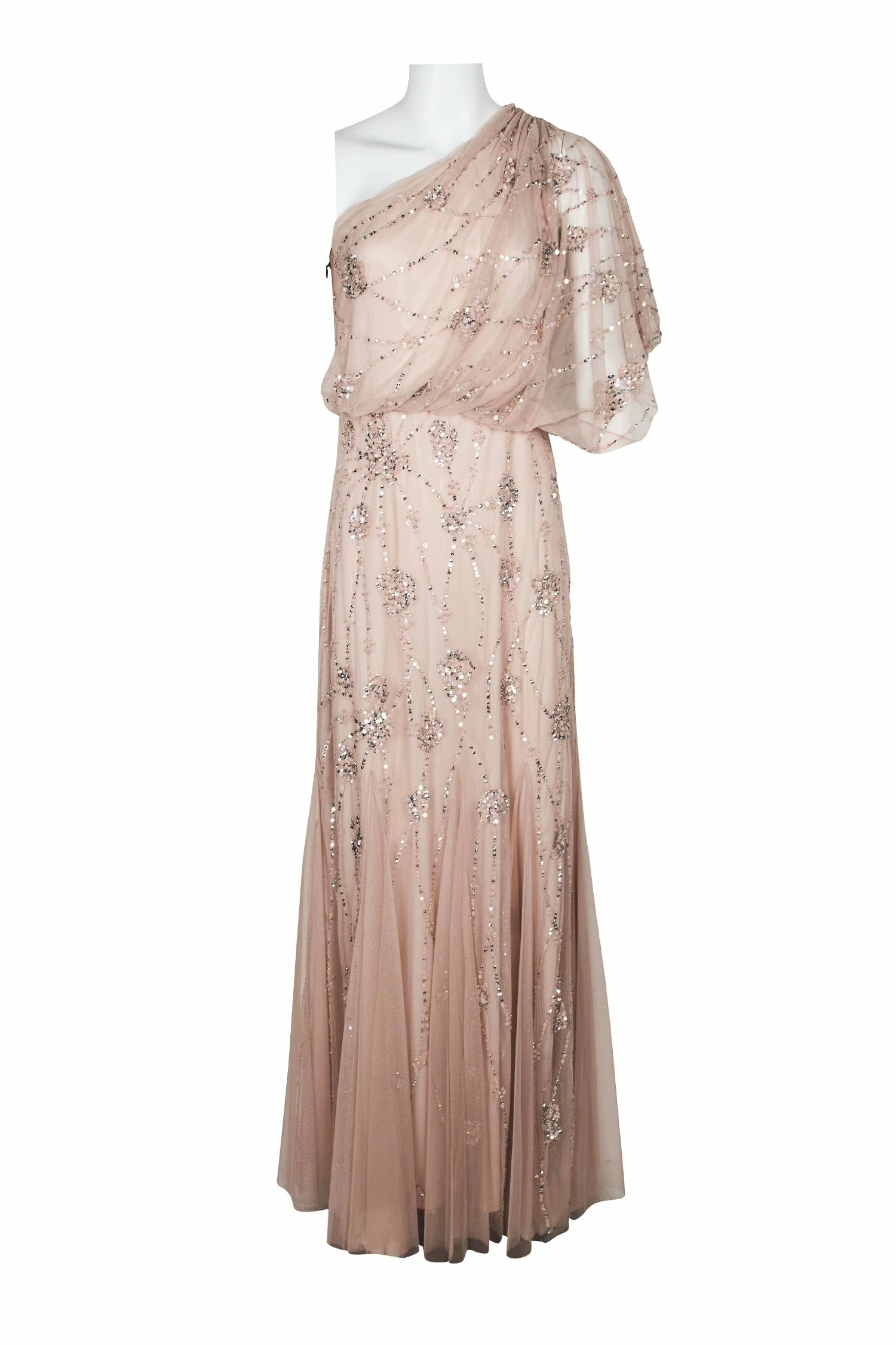 Adrianna Papell One Shoulder Beaded Gown - Blush - Image 10