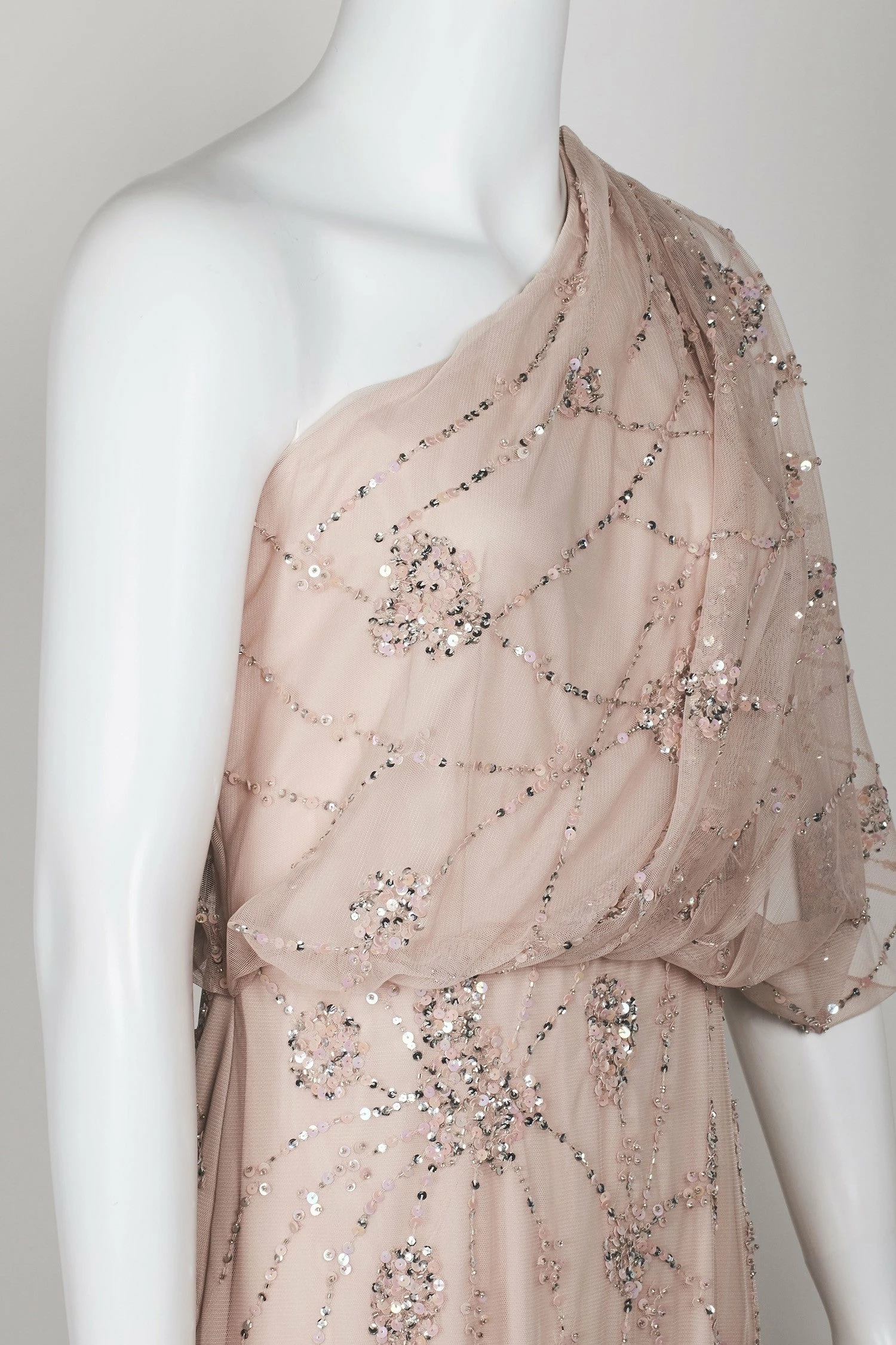 Adrianna Papell One Shoulder Beaded Gown - Blush - Image 12