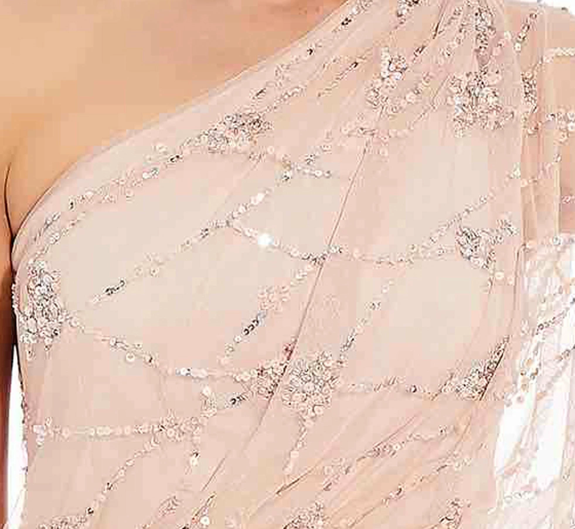 Adrianna Papell One Shoulder Beaded Gown - Blush - Image 7