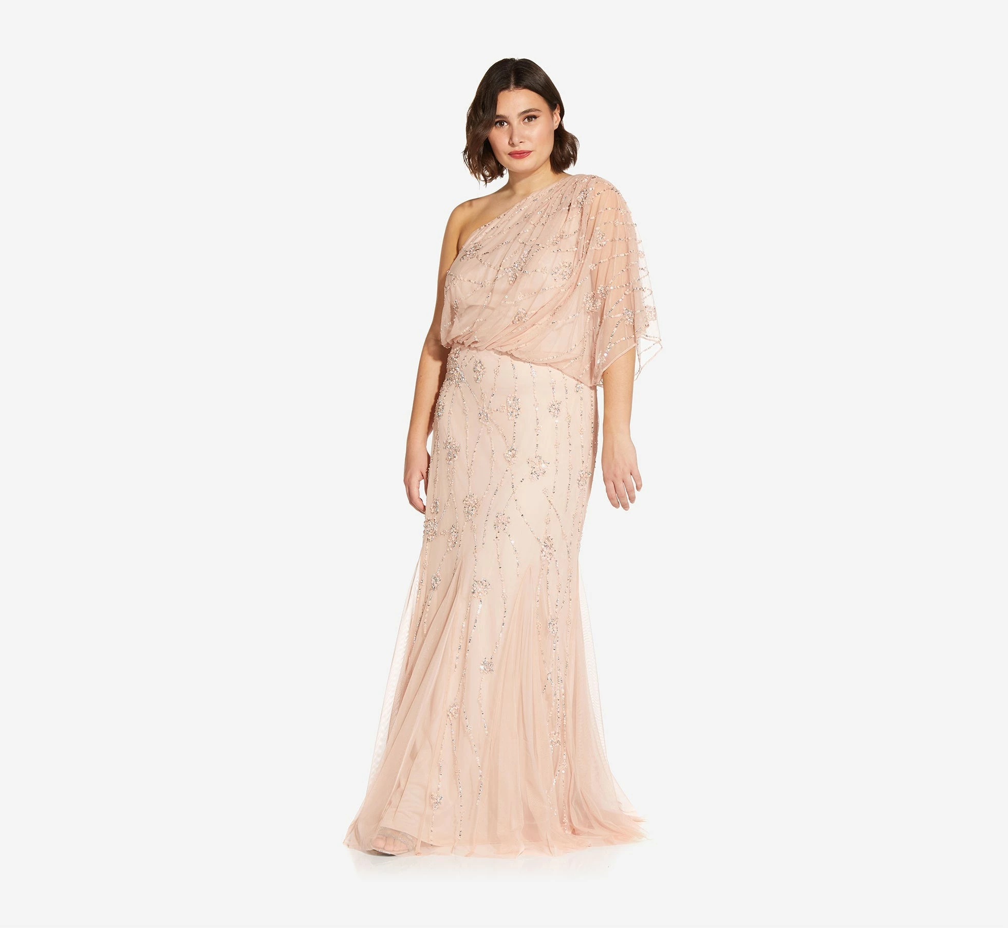 Adrianna Papell One Shoulder Beaded Gown - Blush - Image 8
