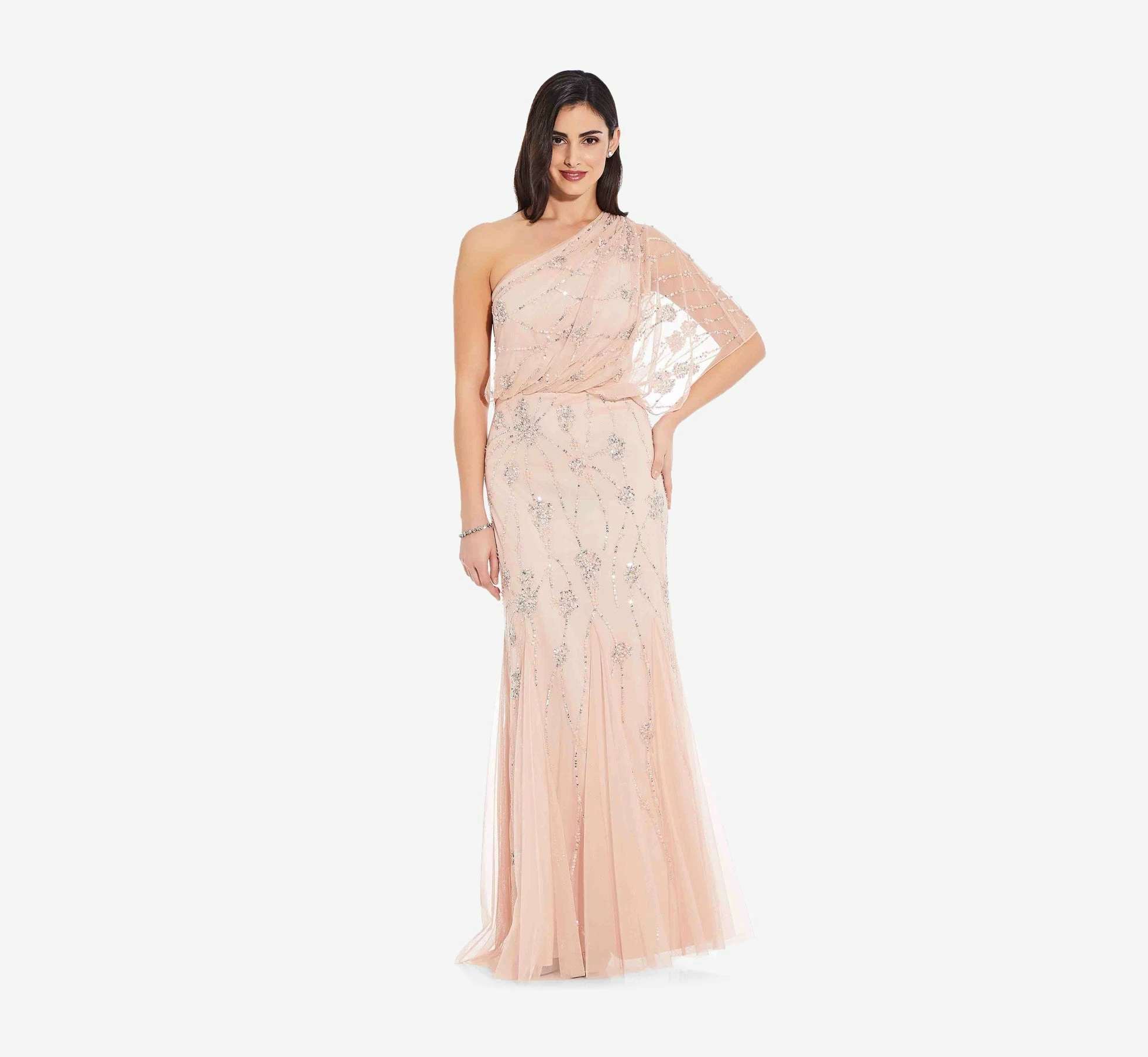 Adrianna Papell One Shoulder Beaded Gown - Blush - Image 9