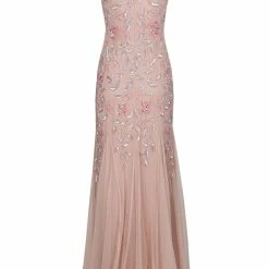 Adrianna Papell Floral Beaded Godet Gown - Blush Pink -Adina's Brida store 091897240 blush back