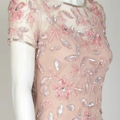 Adrianna Papell Floral Beaded Godet Gown - Blush Pink -Adina's Brida store 091897240 blush detail