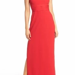 Aidan Mattox Chiffon High Neck Sleeveless Gown - Garnet Red