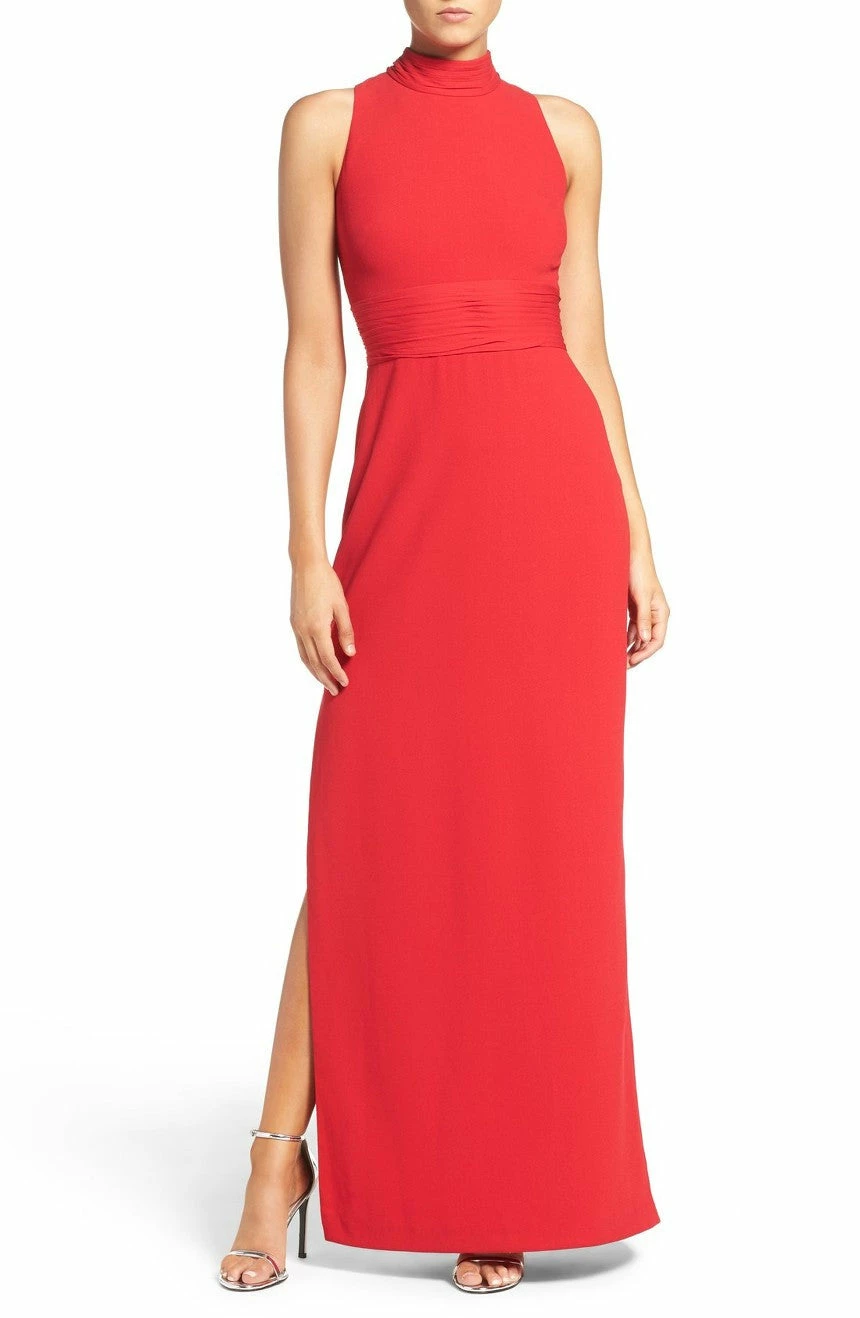 Aidan Mattox Chiffon High Neck Sleeveless Gown - Garnet Red