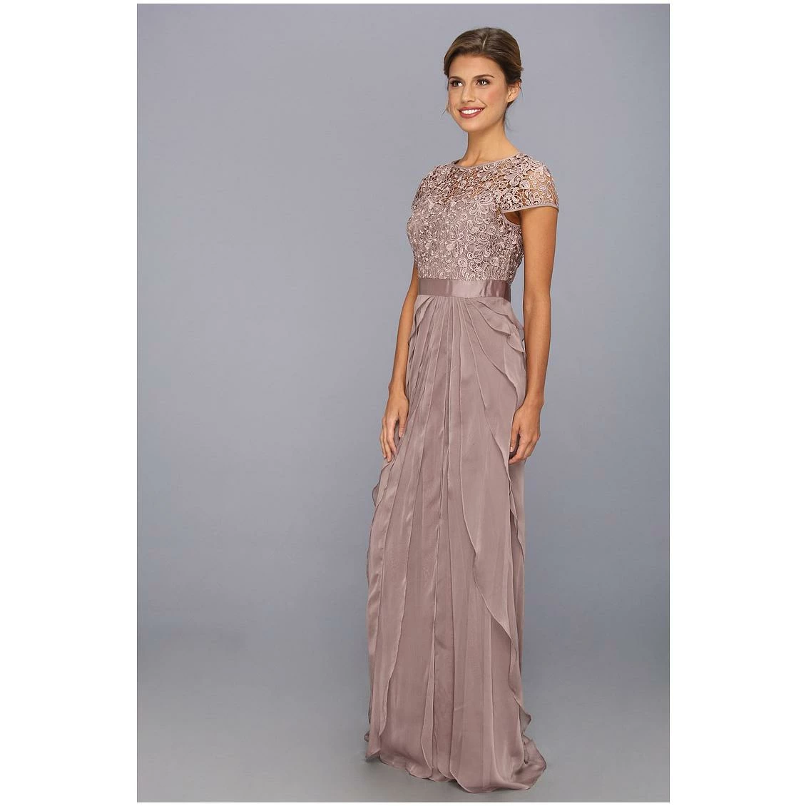 Adrianna Papell Flutter Chiffon Cap Sleeve Gown - Buff - Image 3