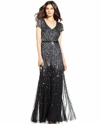 Adrianna Papell Beaded V-neck Gown - Gunmetal - Image 3