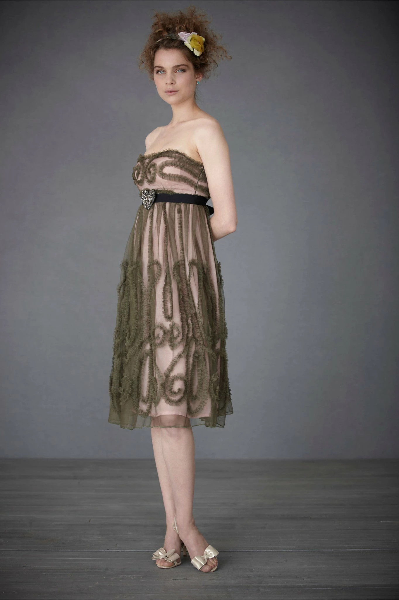 BHLDN Emerald Mist Dress - Charcoal Gray / Blush Lining - Image 4