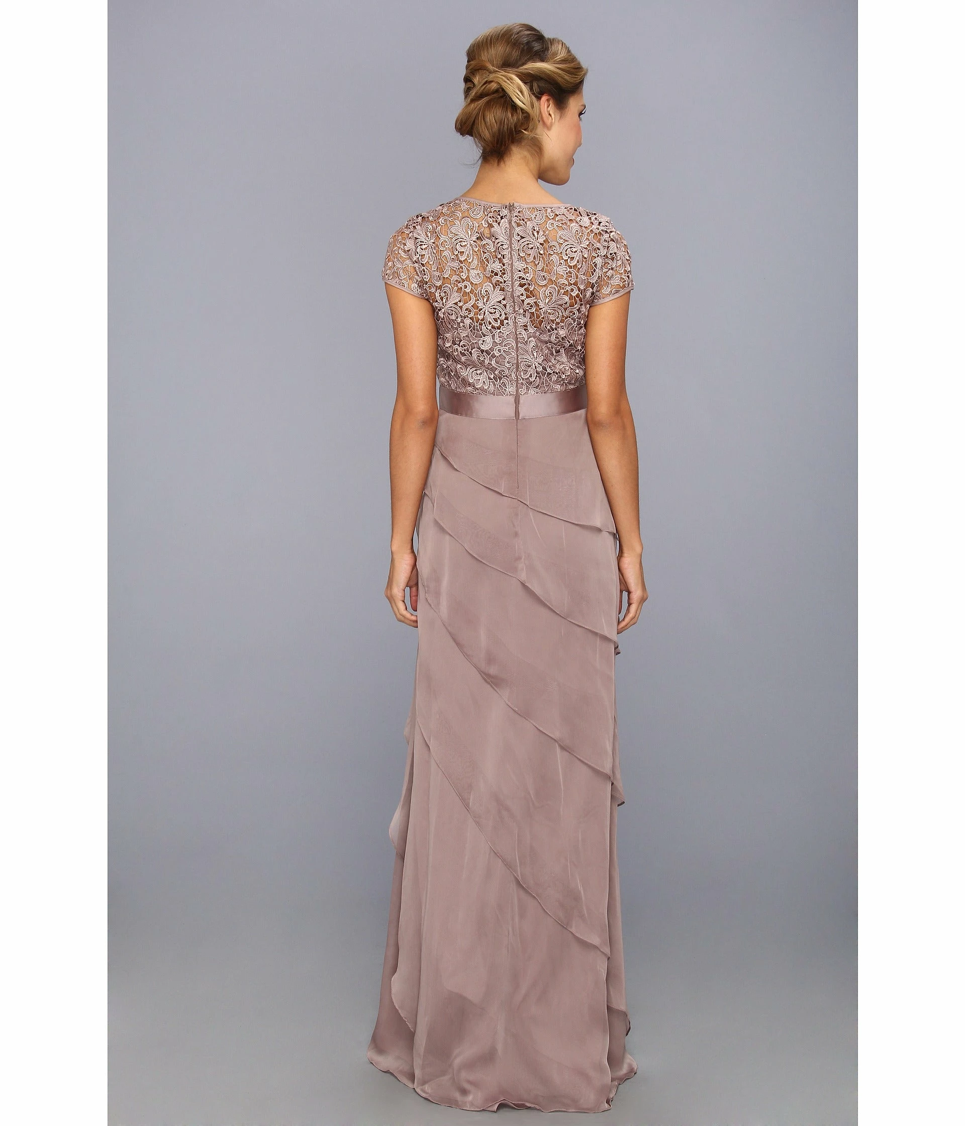 Adrianna Papell Flutter Chiffon Cap Sleeve Gown - Buff - Image 4
