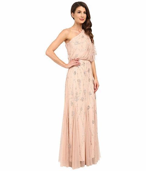 Adrianna Papell One Shoulder Beaded Gown - Blush - Image 6