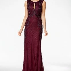 Adrianna Papell Beaded Keyhole Gown - Cassis