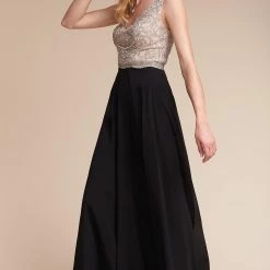 BHLDN Aidan Mattox Regina Gown - Champagne & Black