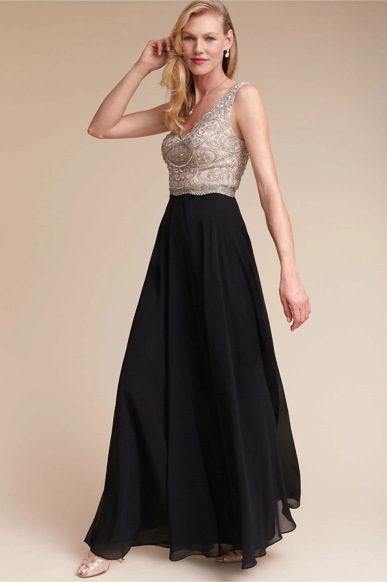 BHLDN Aidan Mattox Regina Gown - Champagne & Black 3 BHLDN Aidan Mattox Regina Gown - Champagne & Black
