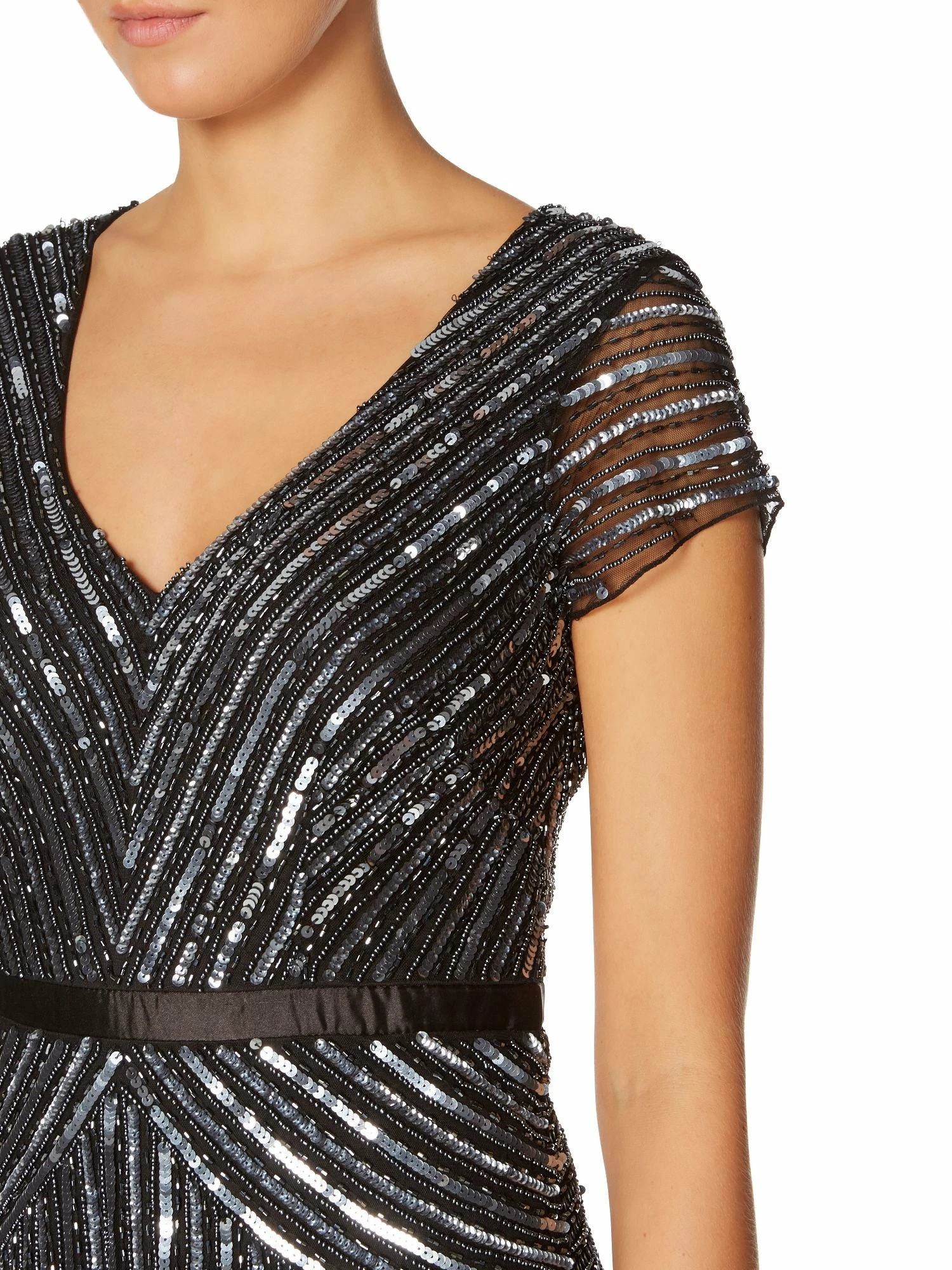 Adrianna Papell Beaded V-neck Gown - Gunmetal - Image 8