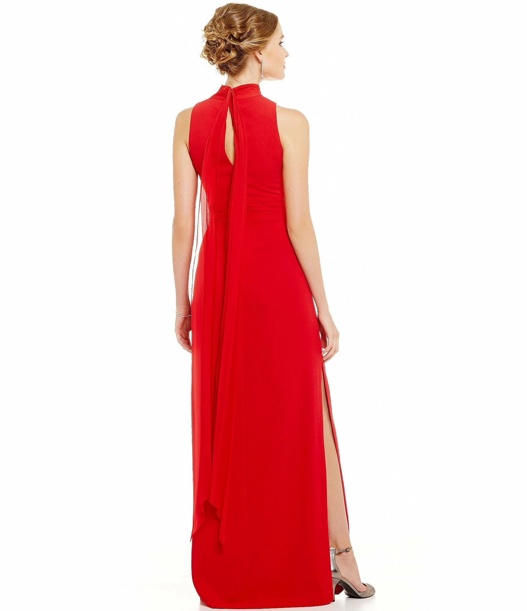 Aidan Mattox Chiffon High Neck Sleeveless Gown - Garnet Red - Image 5