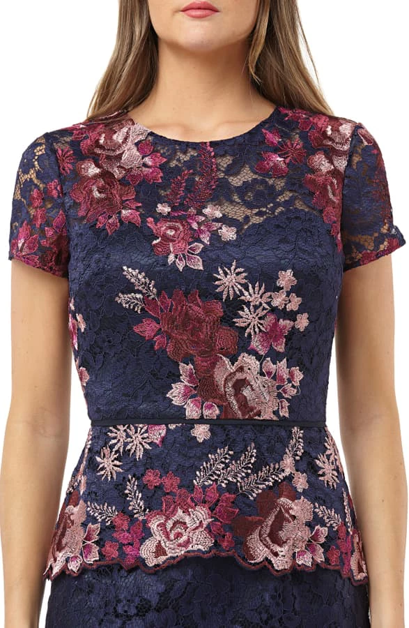JS Collections Lace Peplum Dress - Navy Fuchsia - Image 4