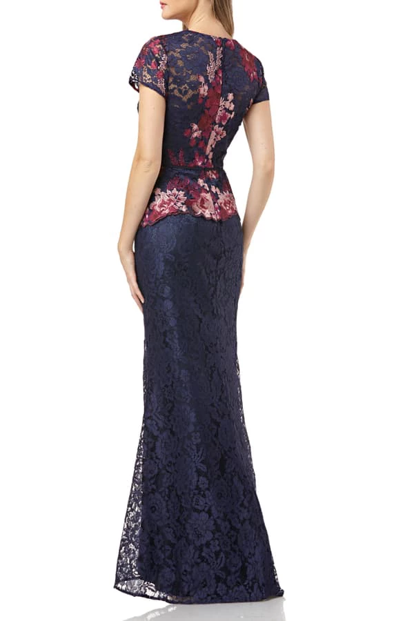 JS Collections Lace Peplum Dress - Navy Fuchsia - Image 2