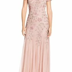 Adrianna Papell Floral Beaded Godet Gown - Blush Pink -Adina's Brida store 6772172