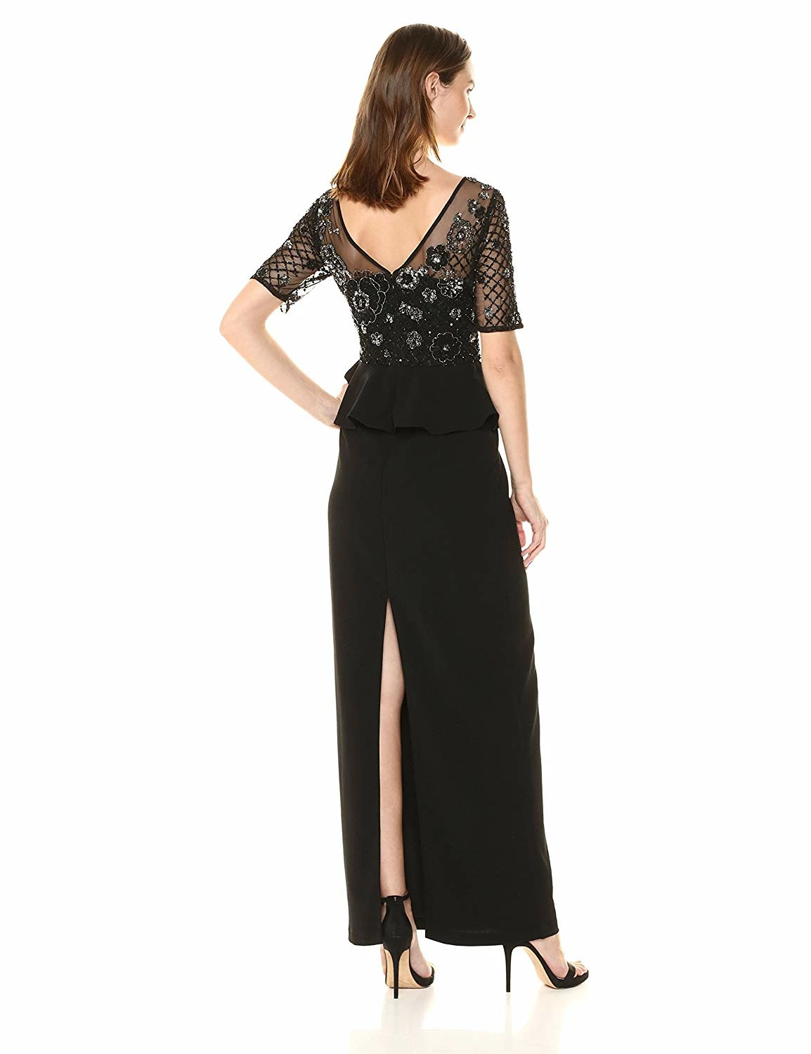 Adrianna Papell Crepe Peplum Gown - Black - Image 5