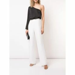 Aidan Mattox Asymmetric Long Sleeve Jumpsuit - Black Ivory -Adina's Brida store 7Q5fnzeG 2