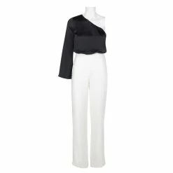 Aidan Mattox Asymmetric Long Sleeve Jumpsuit - Black Ivory -Adina's Brida store 7Q5fnzeG 5