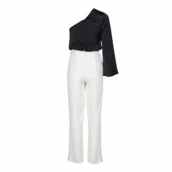 Aidan Mattox Asymmetric Long Sleeve Jumpsuit - Black Ivory -Adina's Brida store 7Q5fnzeG 6