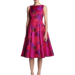 Adrianna Papell Floral Midi Jacquard Dress - Magenta -Adina's Brida store 81MS7rx2IyS