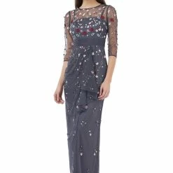 JS Collections Floral Beaded Gown - Charcoal Multi