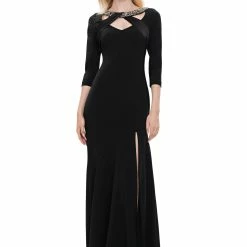 Theia 883890 3/4 Sleeve V-Neck Dress - Black