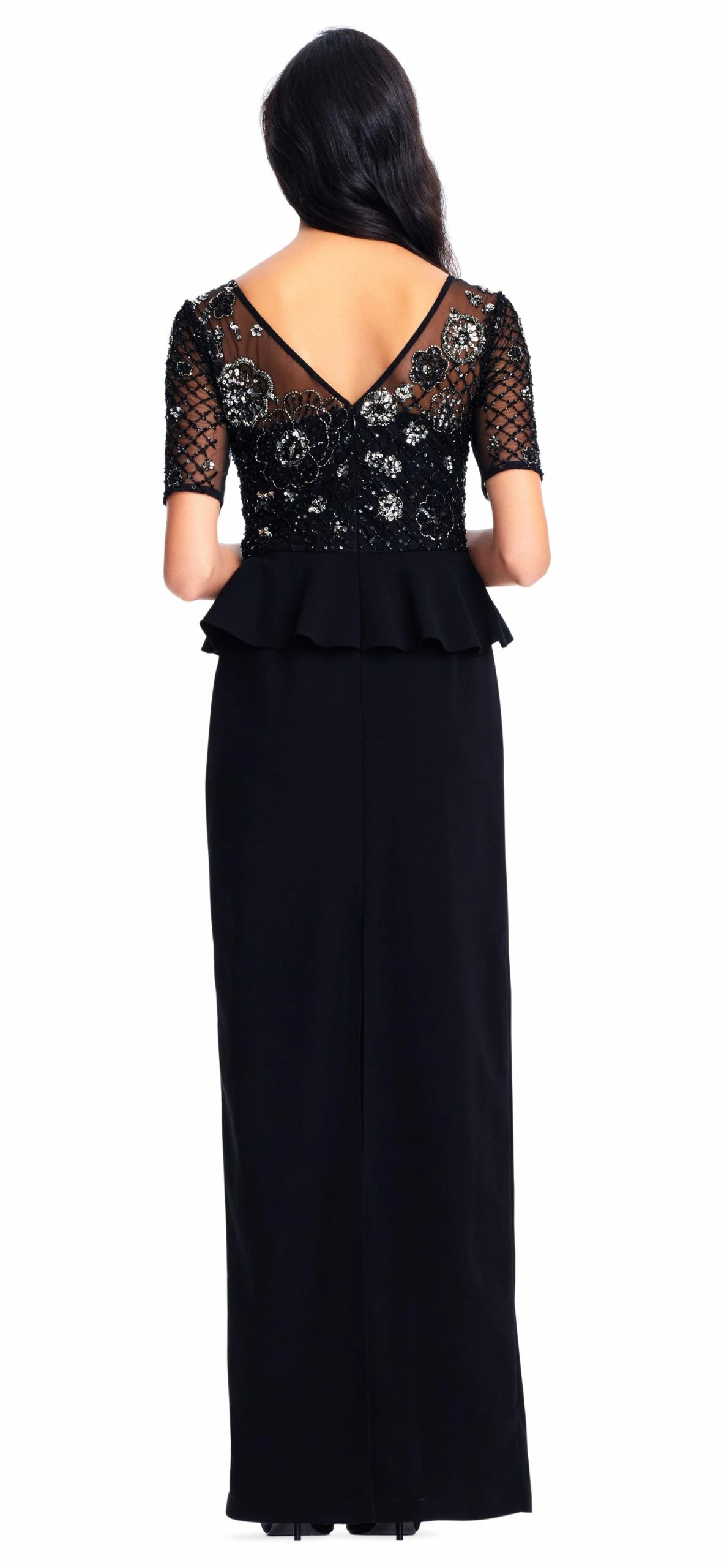 Adrianna Papell Crepe Peplum Gown - Black - Image 2