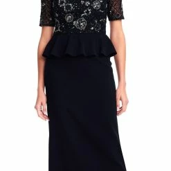 Adrianna Papell Crepe Peplum Gown - Black
