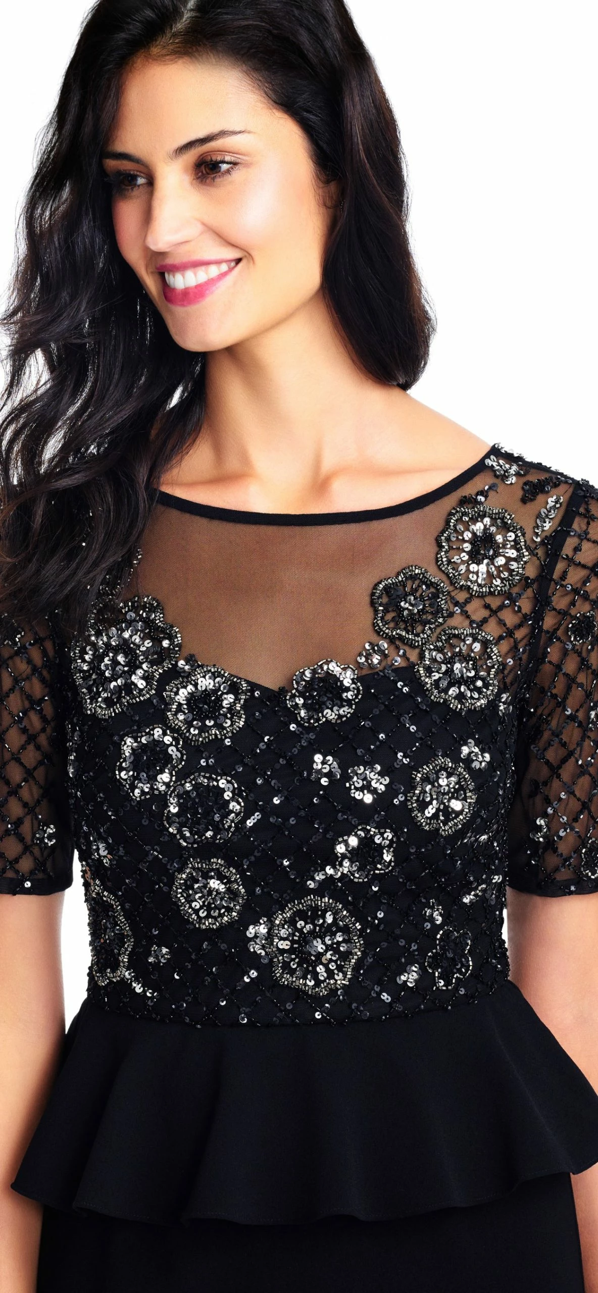 Adrianna Papell Crepe Peplum Gown - Black - Image 3