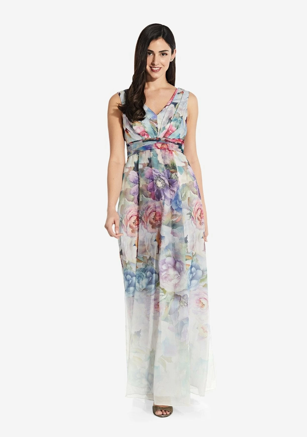 Adrianna Papell Floral Gown - Ivory Multi