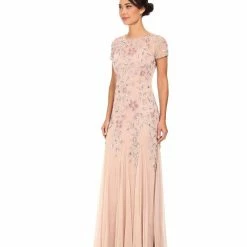 Adrianna Papell Floral Beaded Godet Gown - Blush Pink -Adina's Brida store B00Q63YJ0C 16