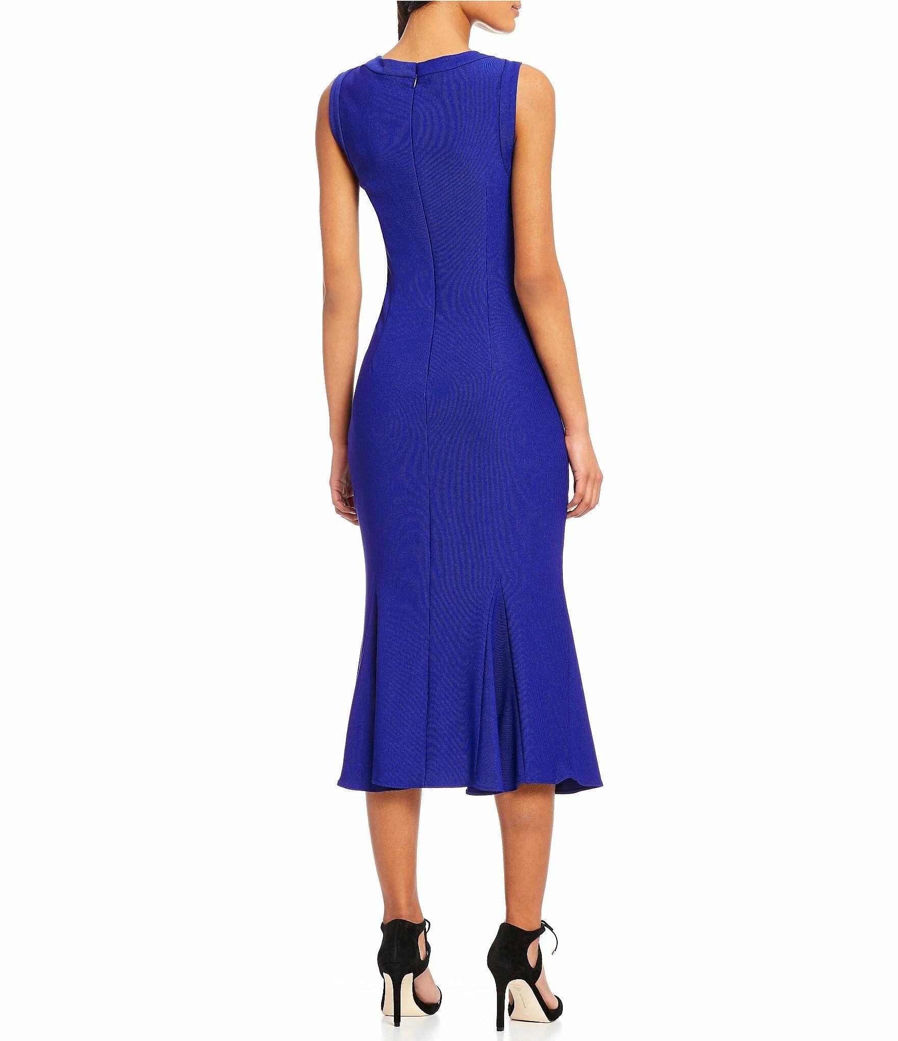 Adrianna Papell Daphne Ribbed Godet Dress - Gulf Blue - Image 2
