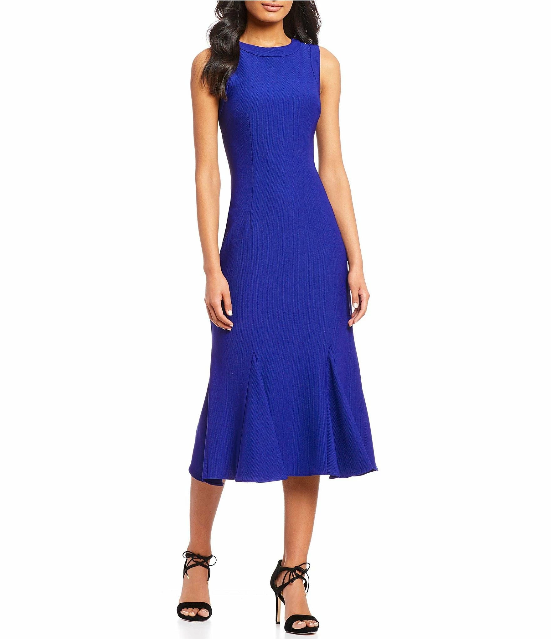 Adrianna Papell Daphne Ribbed Godet Dress - Gulf Blue - Image 3