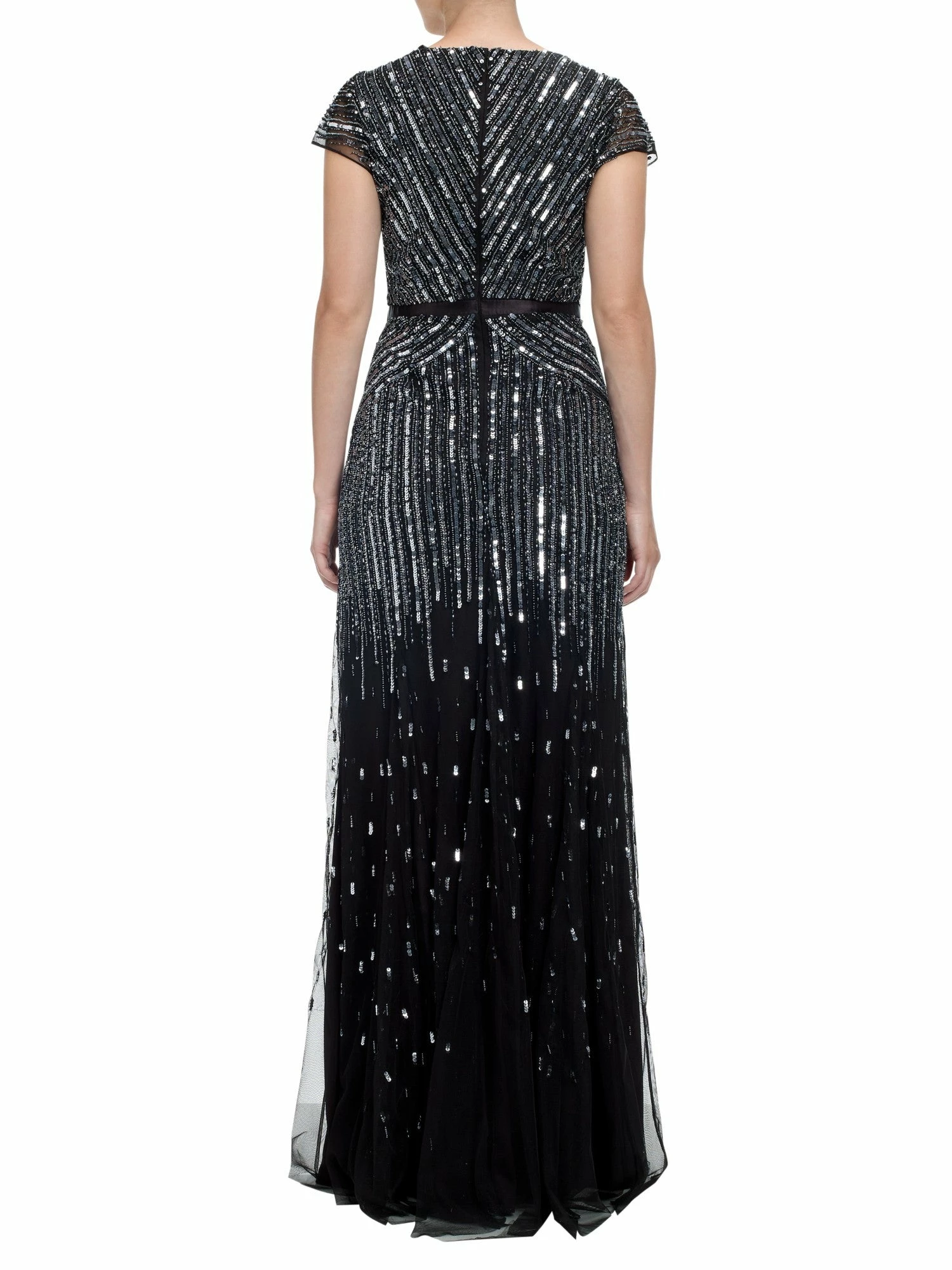 Adrianna Papell Beaded V-neck Gown - Gunmetal - Image 6