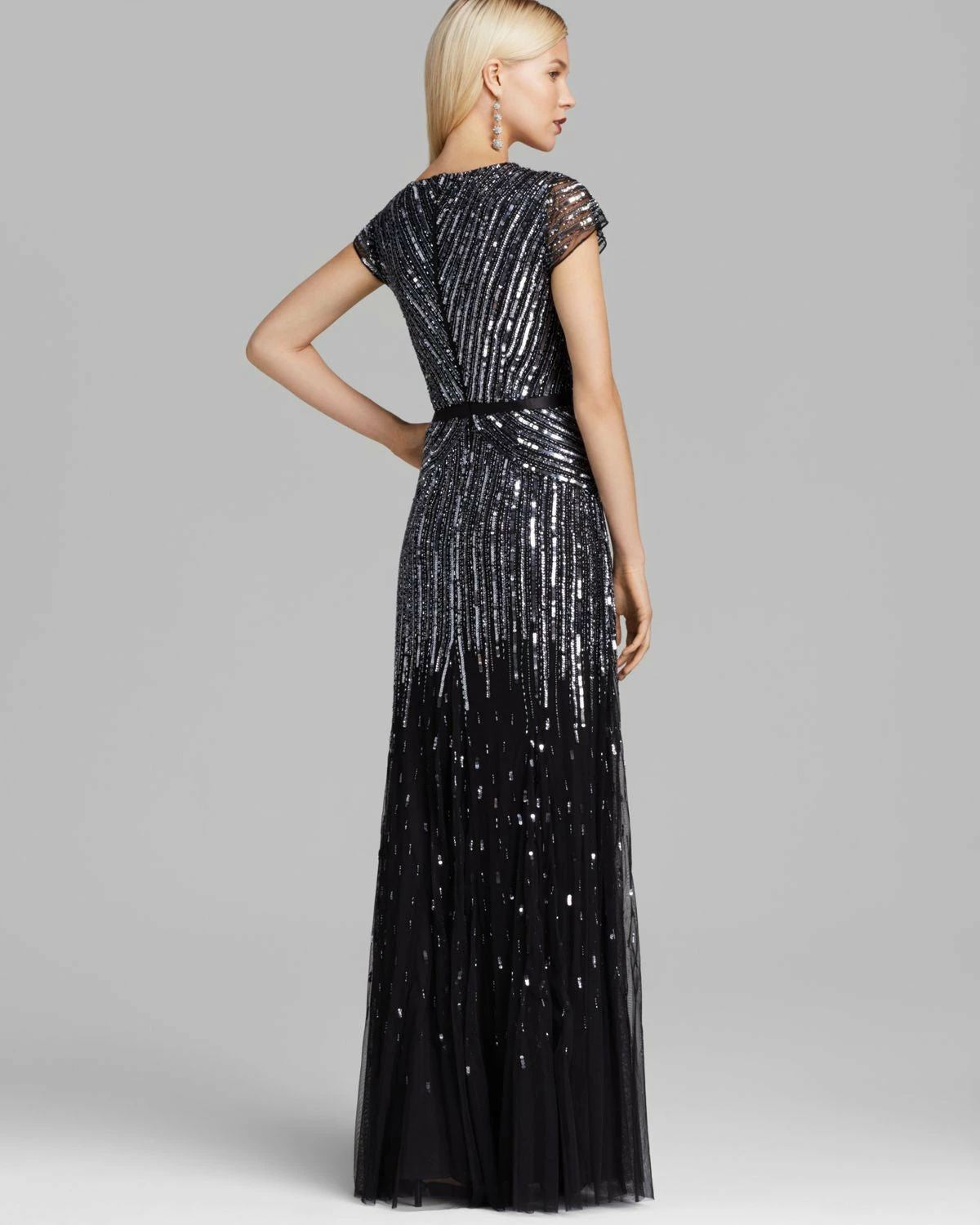 Adrianna Papell Beaded V-neck Gown - Gunmetal - Image 2