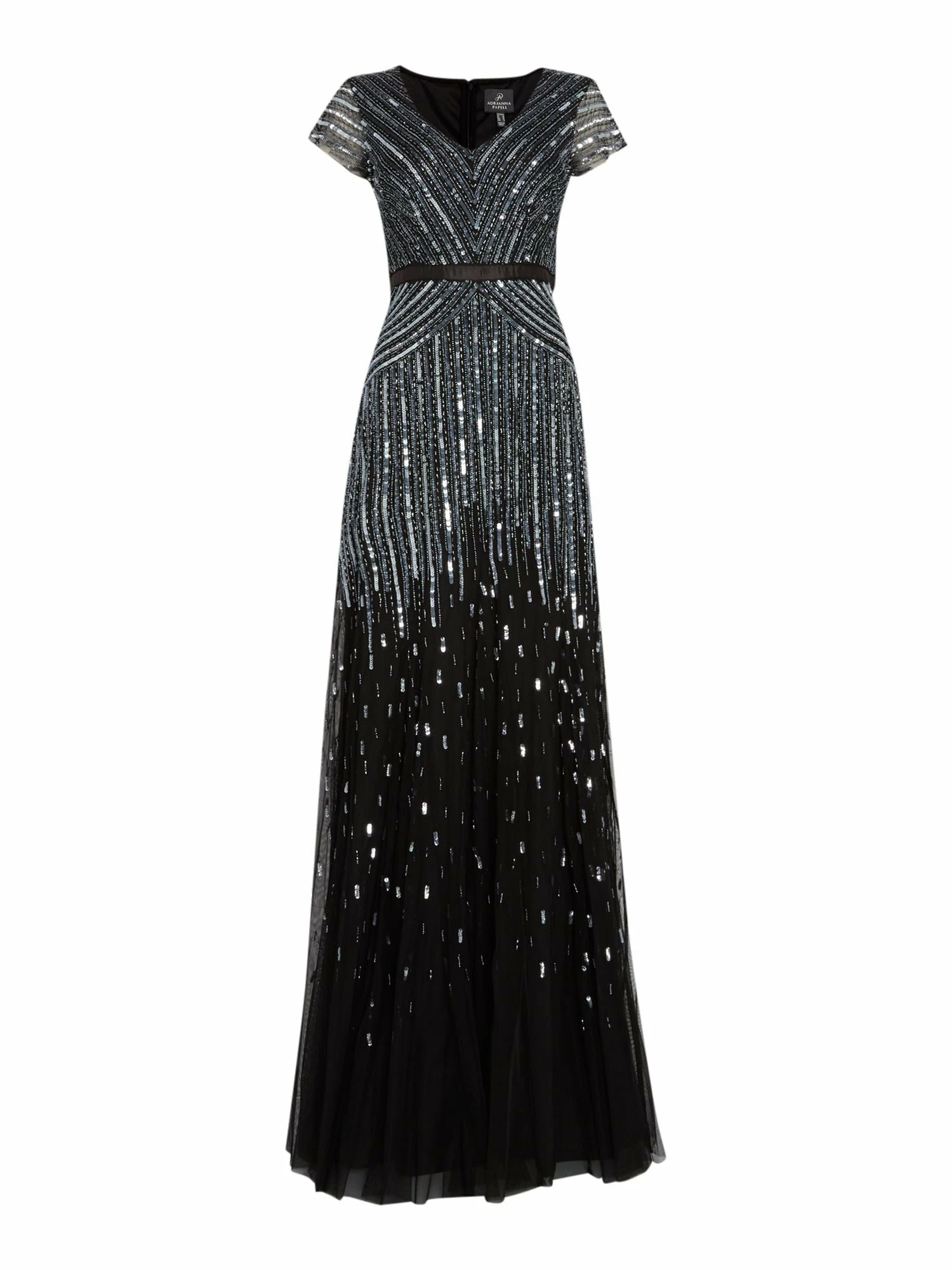 Adrianna Papell Beaded V-neck Gown - Gunmetal - Image 10