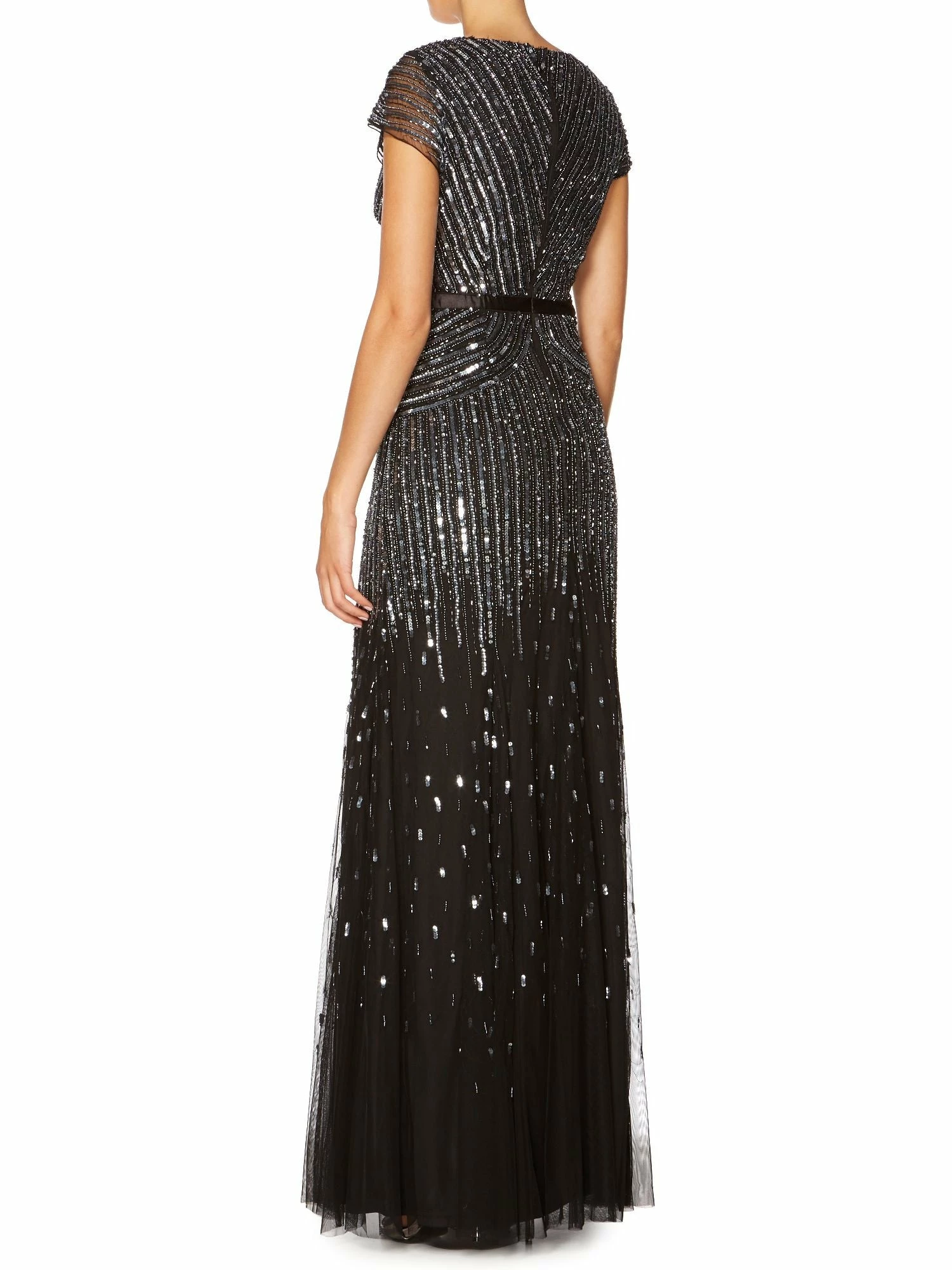Adrianna Papell Beaded V-neck Gown - Gunmetal - Image 11