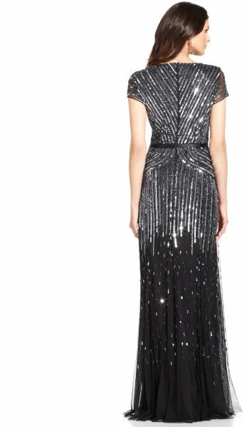 Adrianna Papell Beaded V-neck Gown - Gunmetal - Image 4