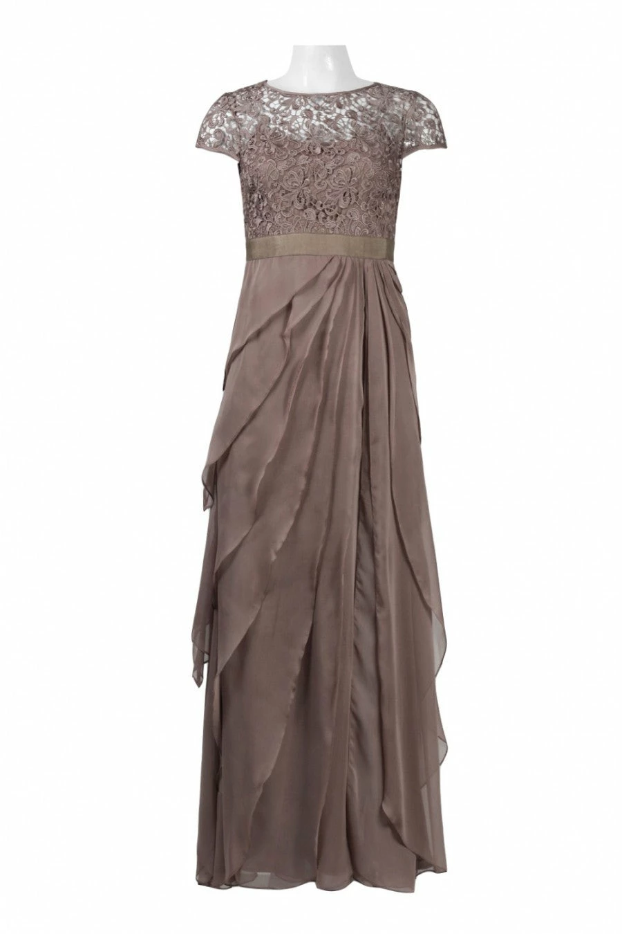 Adrianna Papell Flutter Chiffon Cap Sleeve Gown - Buff - Image 6