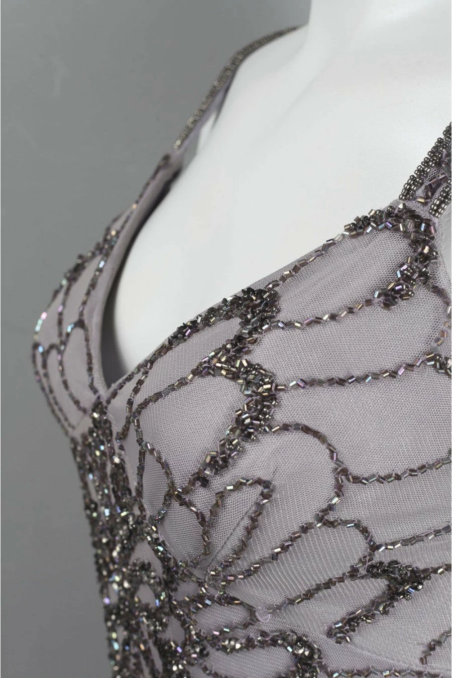 Adrianna Papell Beaded Backless Mesh Art Deco Gown - Heather Grey - Image 7
