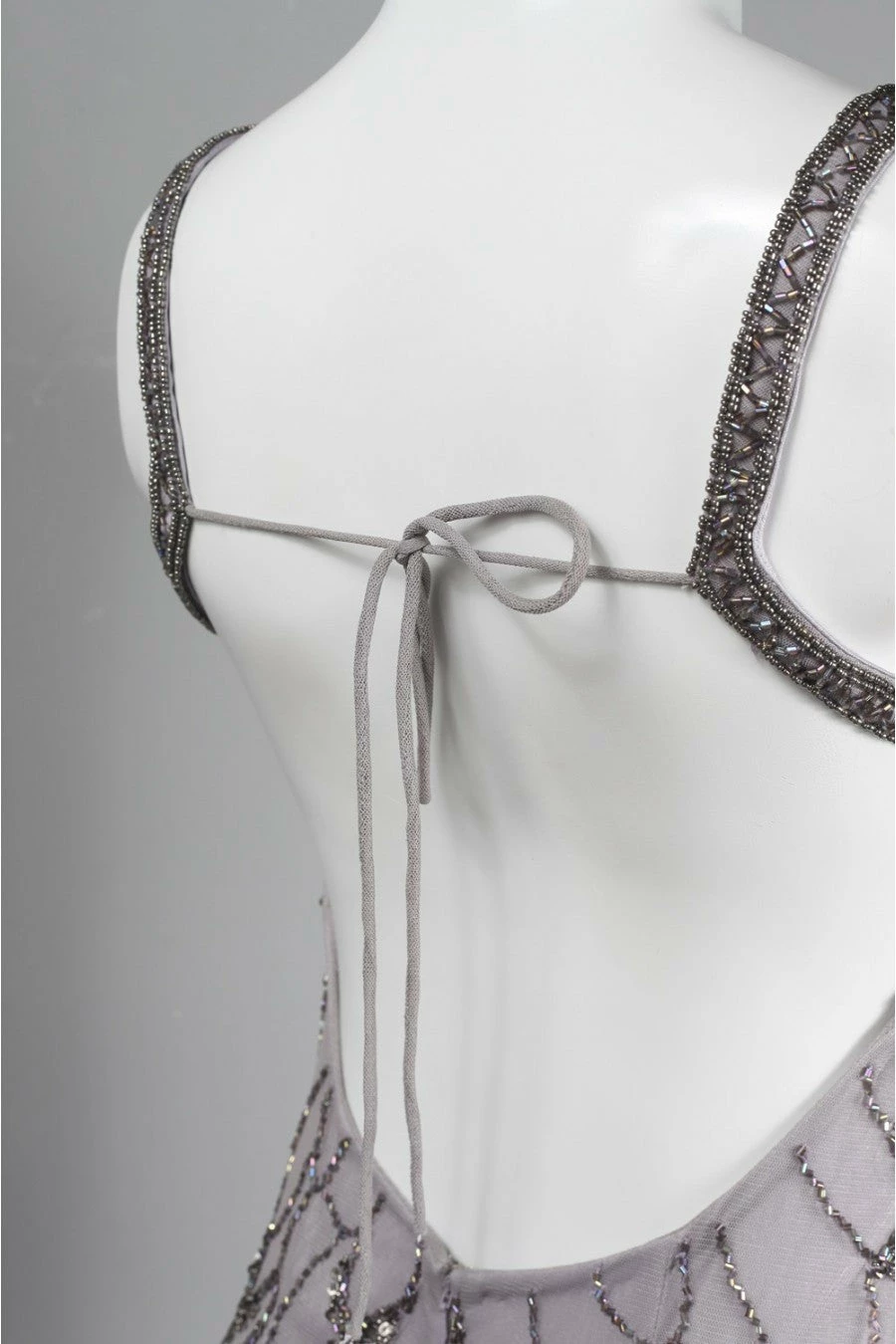 Adrianna Papell Beaded Backless Mesh Art Deco Gown - Heather Grey - Image 8