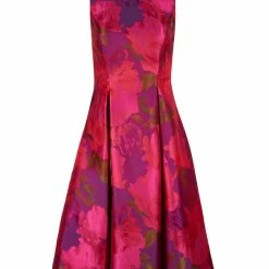 Adrianna Papell Floral Midi Jacquard Dress - Magenta -Adina's Brida store ap1e202487 magenta multi