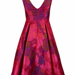 Adrianna Papell Floral Midi Jacquard Dress - Magenta -Adina's Brida store ap1e202487 magenta multi back